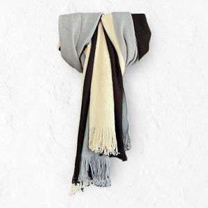Donni Neutral Colorblock Knit Fringe Oversized Scarf